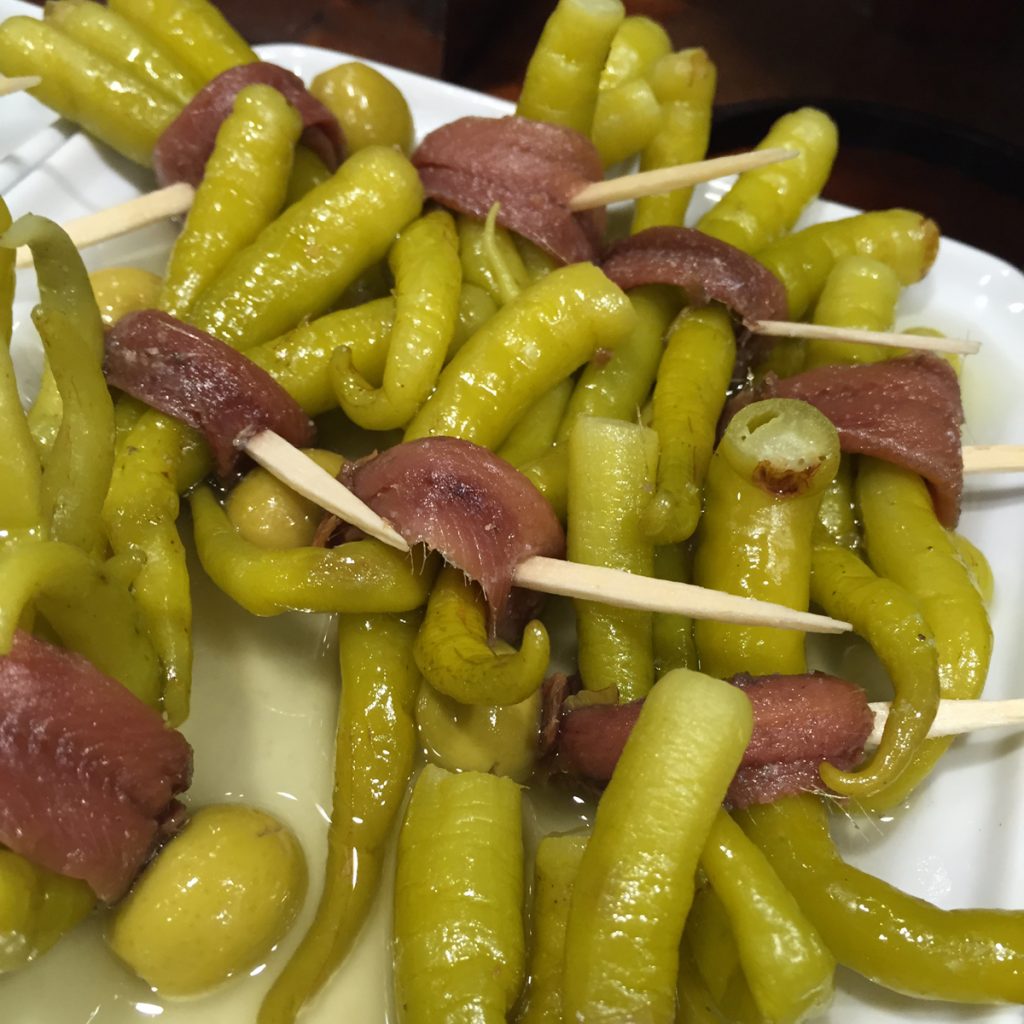 Gilda - olives, anchovies and peppers on a skewer